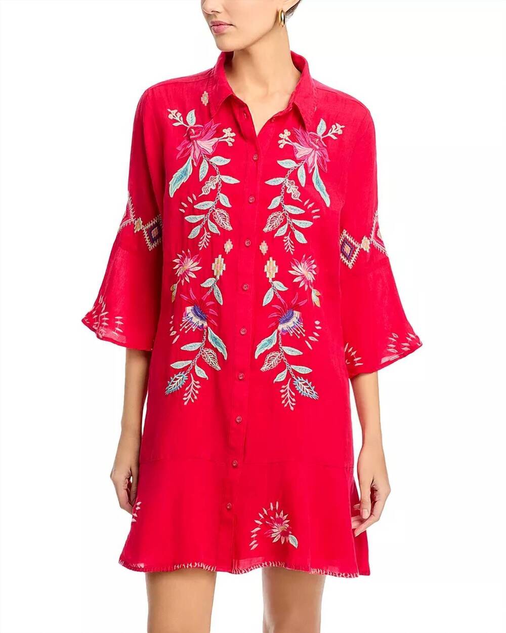 NEW JOHNNY WAS tiered flounce mini dress in red